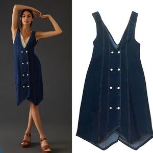 Anthropologie Pilcro dark wash denim double-breasted vest dress